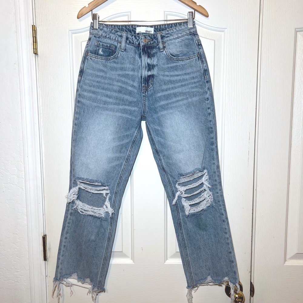Vervet High Rise Distressed Cropped Straight Leg Jeans Light Wash Size 26 28